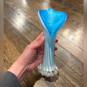 Vintage Jack in the Pulpit Blue and White Glass Swirl Vase